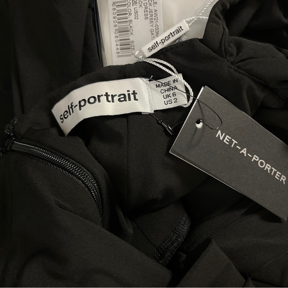 NWT Self-Portrait Jersey Gathered Midi Dress in Black - Picture 10 of 12